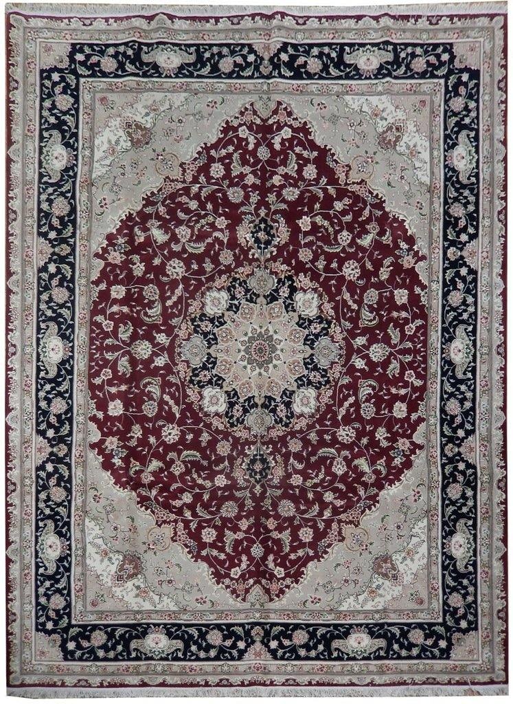 9x12 Handmade Wool Silk Sino Tabriz Rug Burgundy Floral Design (1 of 6)