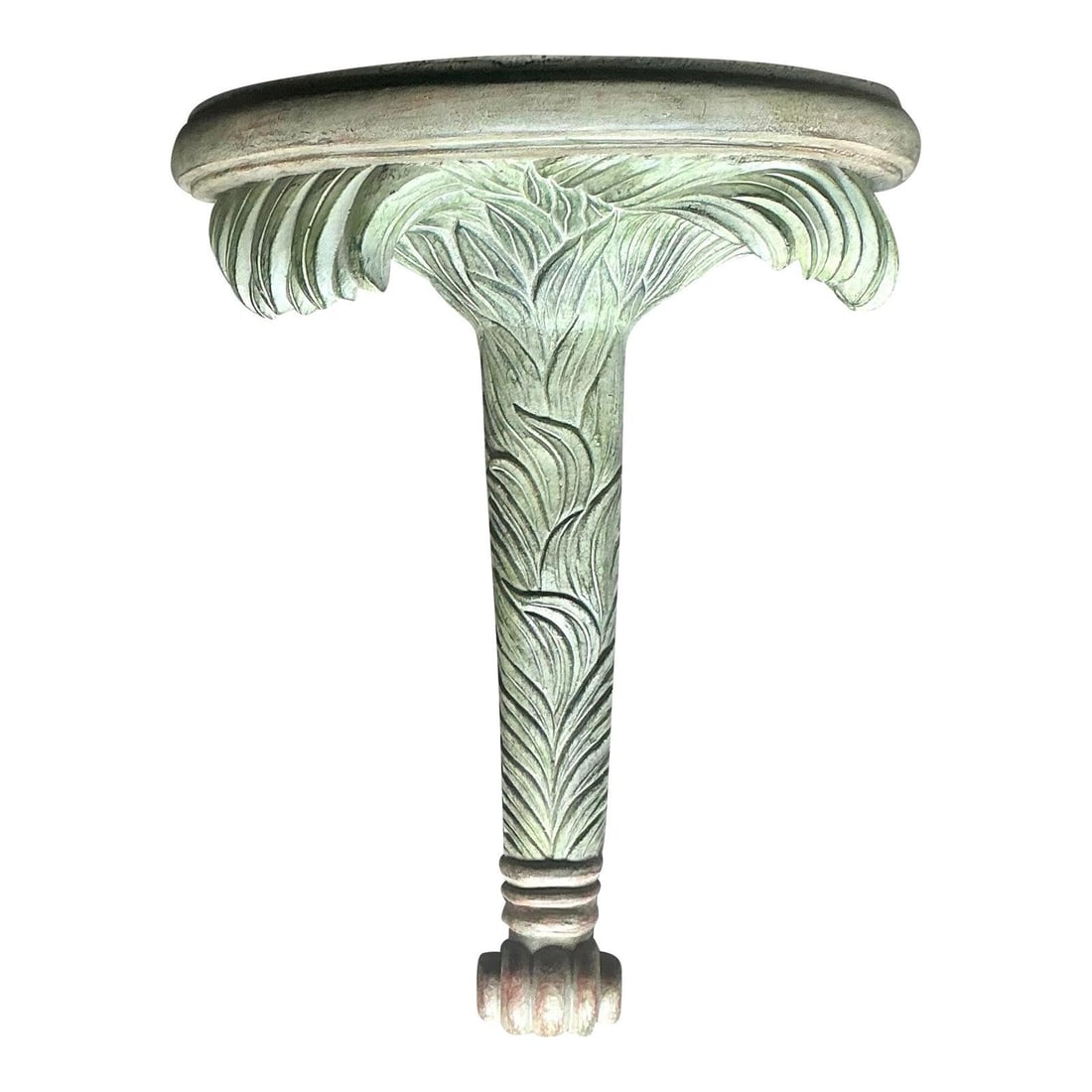 Vintage Hand-Carved Palm Frond Wall Bracket in Celadon Finish: Vintage Hand-Carved Palm Frond Wall Bracket in Celadon Finish Embrace the chic, tropical elegance of this Vintage Coastal Carved Palm Frond Bracket, a stunning piece that captures the essence of Palm 