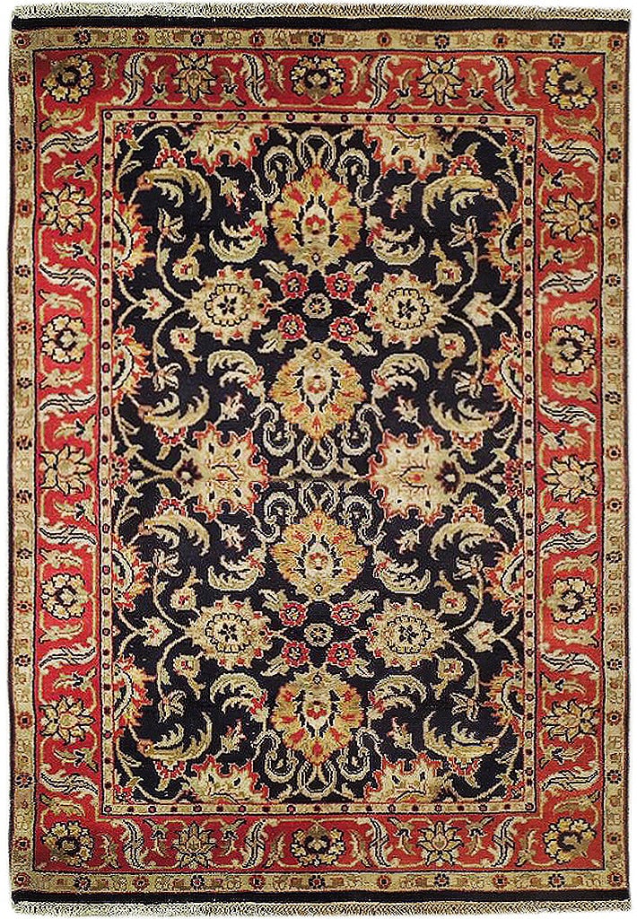 4 x 6 Black Hand-Knotted Traditional Jaipur Area Rug: 4 x 6 Black Hand-Knotted Traditional Jaipur Area Rug Free continental US Shipping Experience the timeless elegance of our 4' x 6' Black Hand-knotted Traditional Jaipur Rug, meticulously crafted by ski