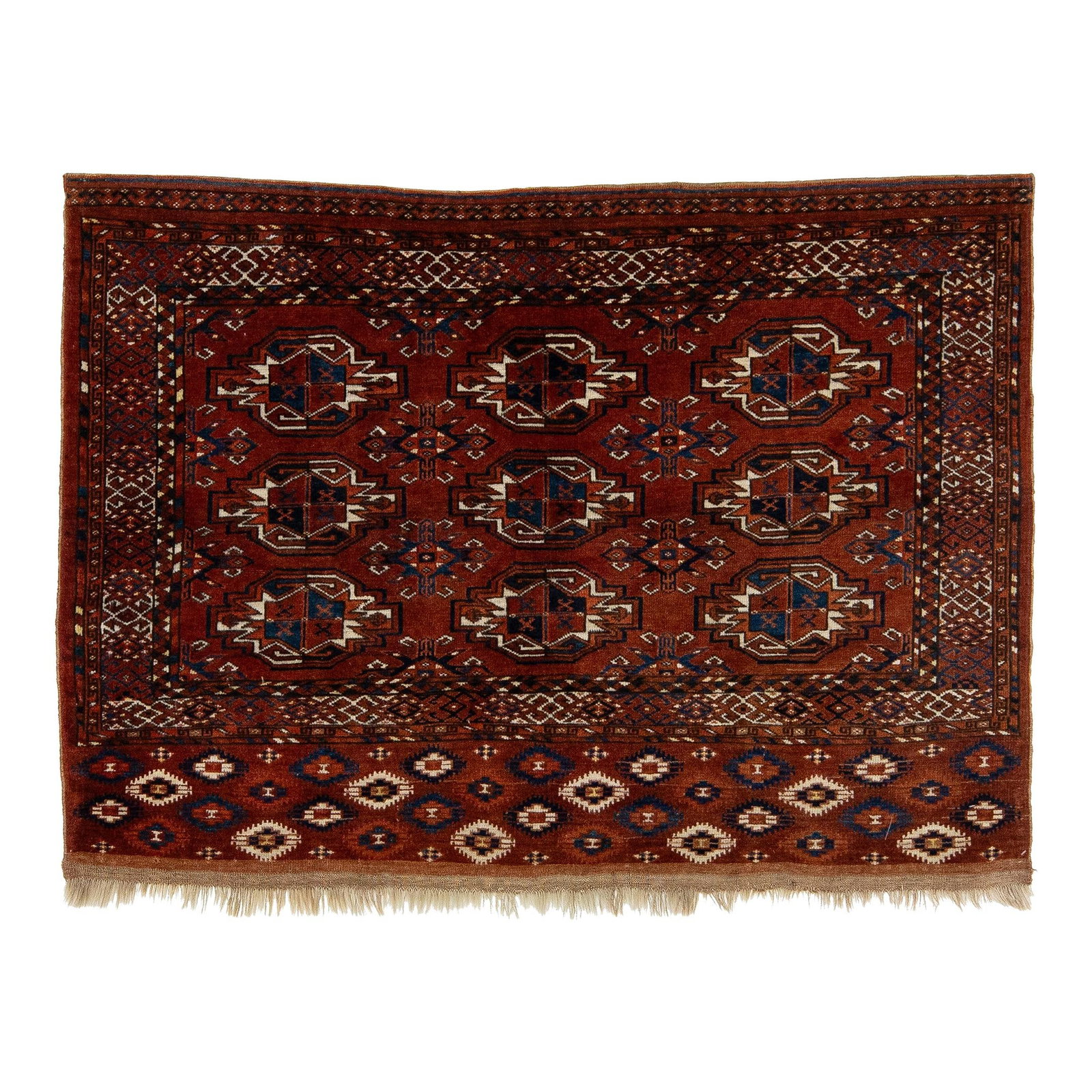 Vintage 3 x 5 Turkmen Wool Rug Red-Rust Allover Gul Pattern: Vintage 3 x 5 Turkmen Wool Rug Red-Rust Allover Gul Pattern This exquisite vintage hand-knotted wool rug showcases a stunning red-rust color field adorned with an allover gul pattern. The intricate de