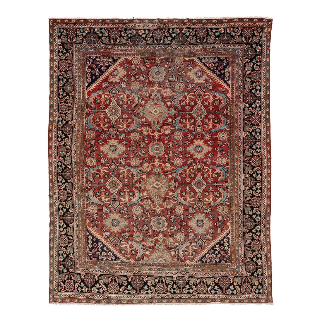 Vintage Mahal Wool Rug 9'6 x 12' Hand-Knotted Red and Navy Floral Design (1 of 10)
