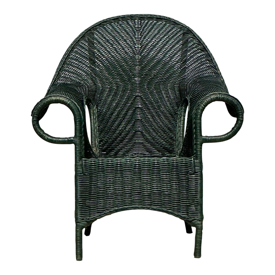 Vintage Coastal Rattan Lounge Chair Dark Green Woven Craftsmanship (1 of 6)