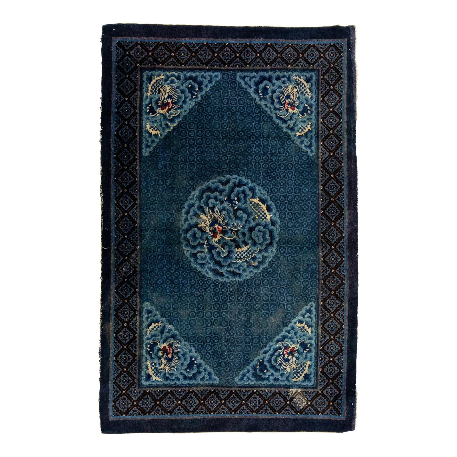 Handmade Vintage Blue Chinese Peking Wool Rug Traditional Design 4'2 x 6'6 (1 of 7)