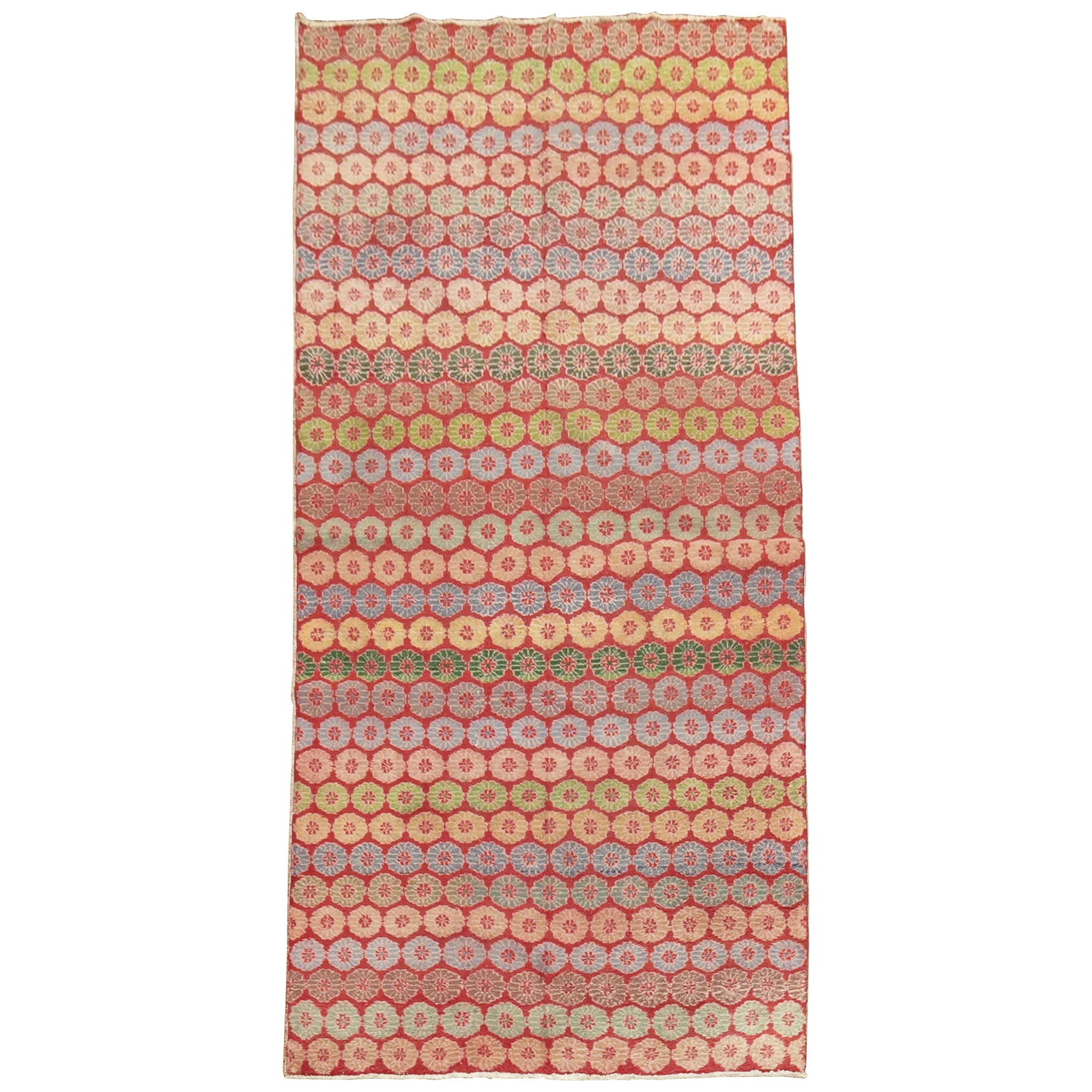 Mid Century Turkish Wool Hand Woven Cintomani Rug 57 x 111: Mid Century Turkish Wool Hand Woven Cintomani Rug 57 x 111 This vibrant mid-20th century Turkish Deco rug features a cheerful cintomani design, characterized by an all-over pattern in lively colors. T