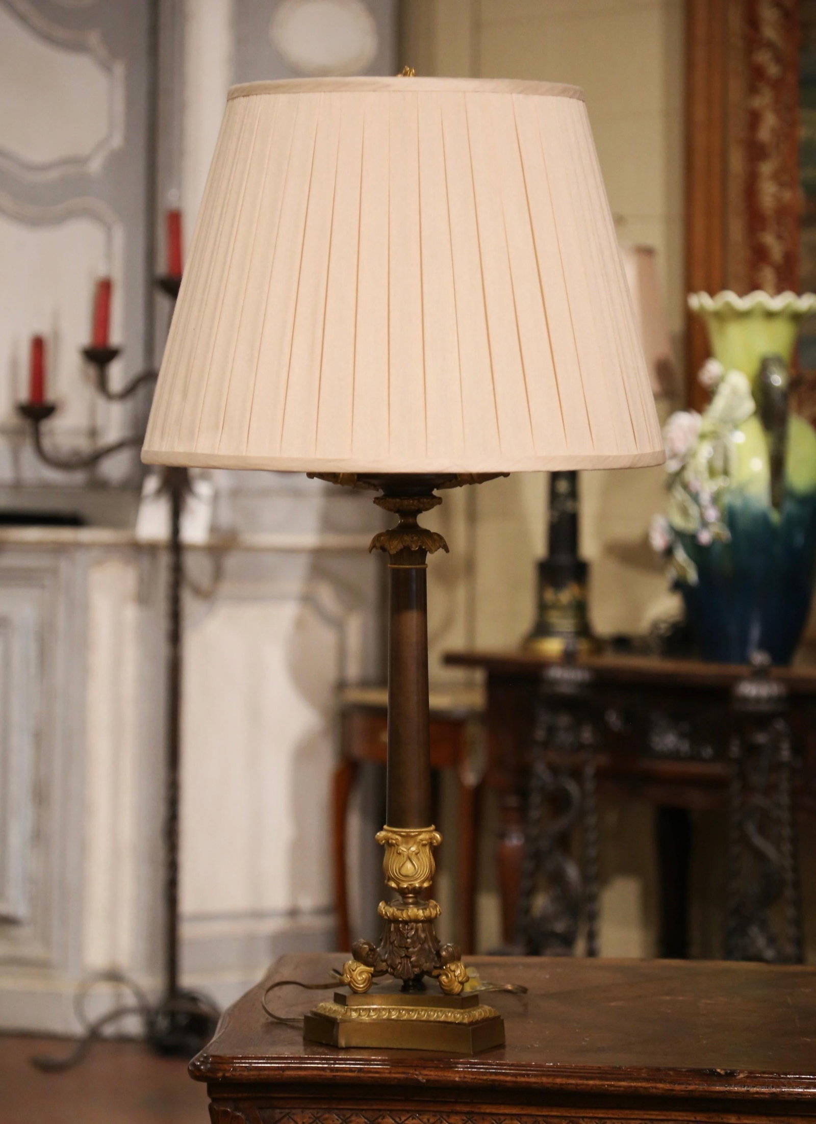 19th Century French Empire Two-Light Bronze Dore Candelabra Lamp - 5