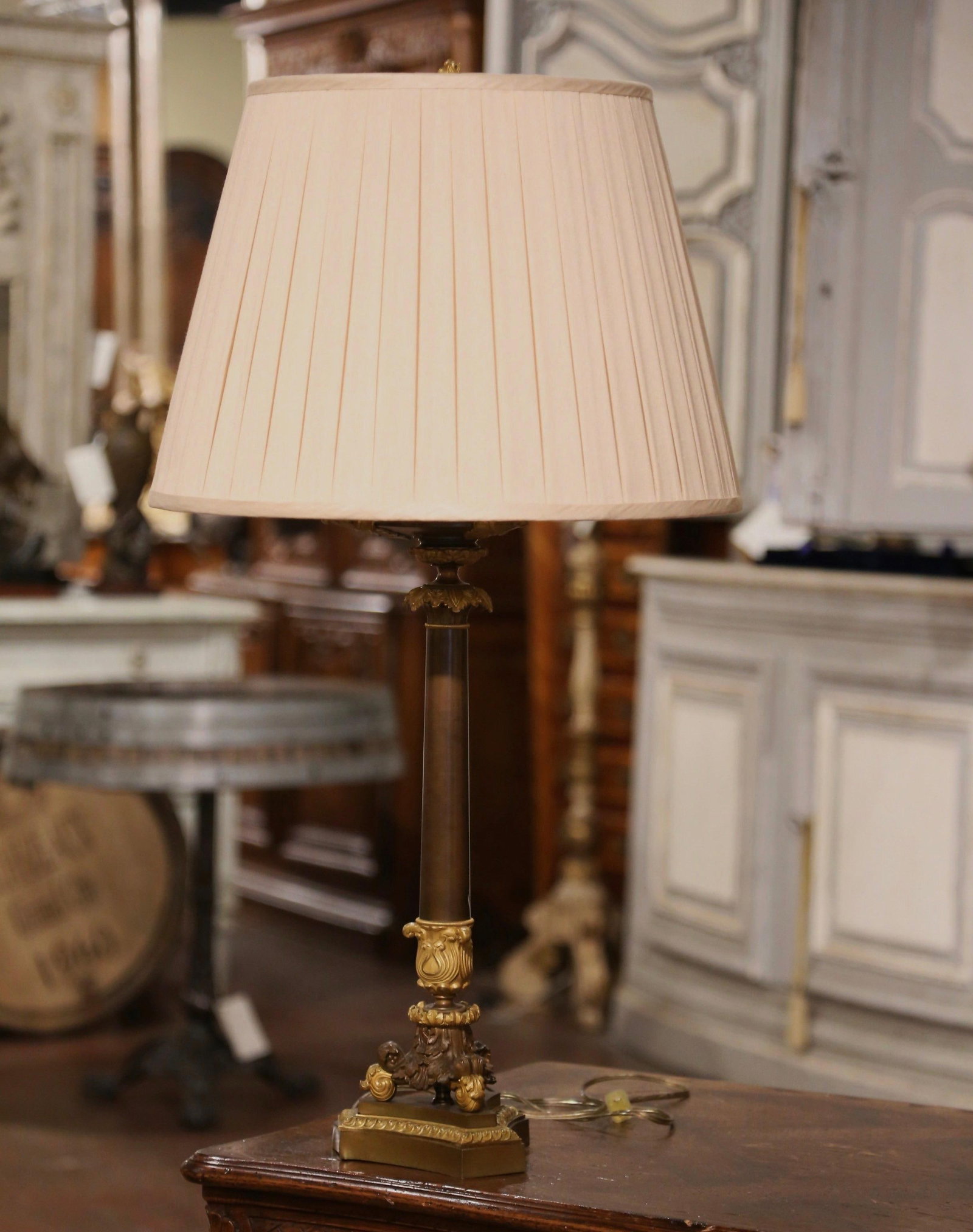 19th Century French Empire Two-Light Bronze Dore Candelabra Lamp - 6
