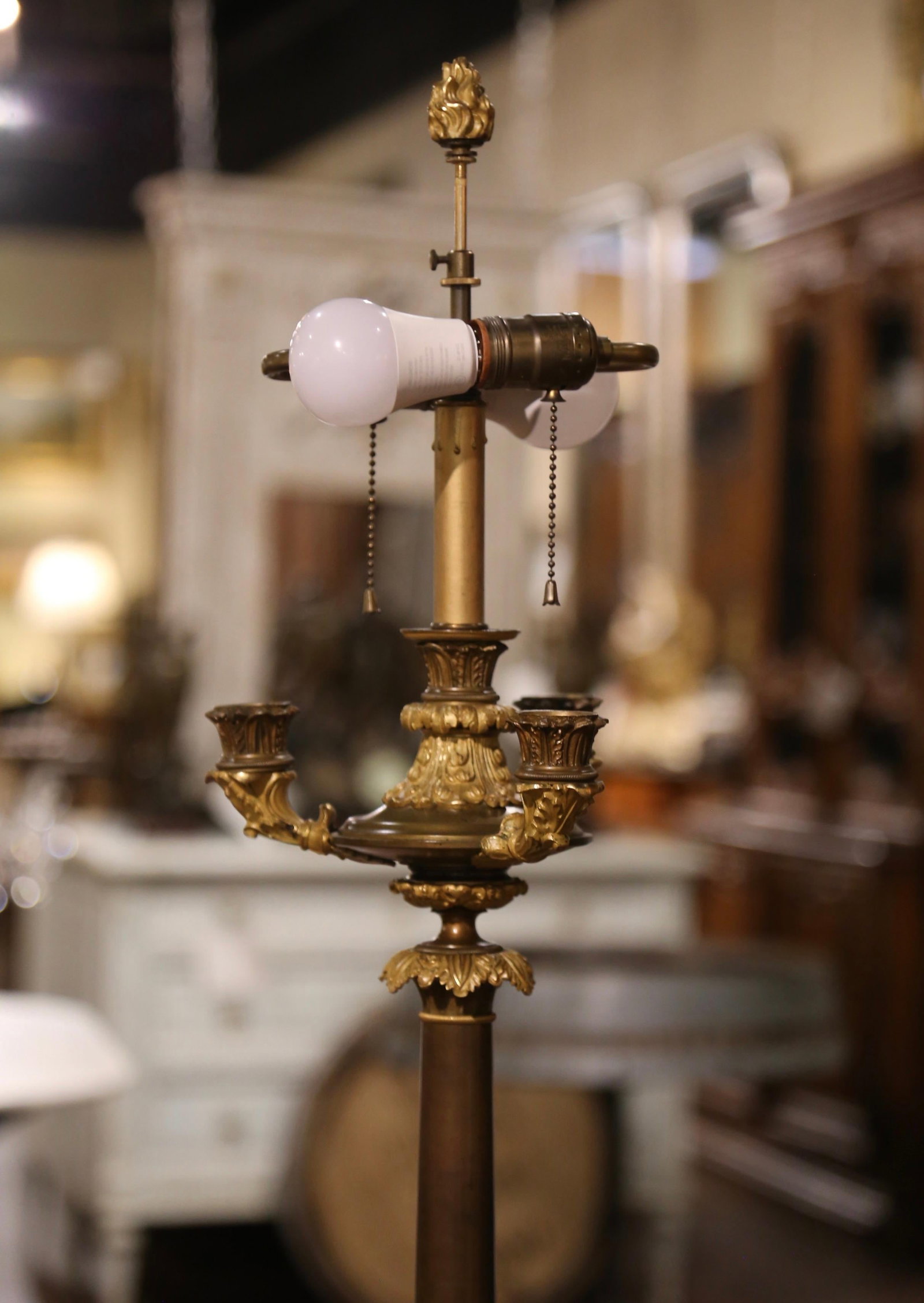 19th Century French Empire Two-Light Bronze Dore Candelabra Lamp - 7