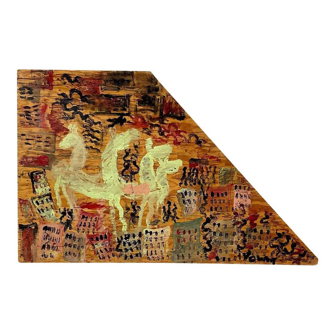Vintage Purvis Young Abstract Wood Painting 74.5 x 48 Unique Art: Vintage Purvis Young Abstract Wood Painting 74.5 x 48 Unique Art Discover a striking Vintage Purvis Young abstract painting that captures attention with its unique depiction of yellow camel-like being