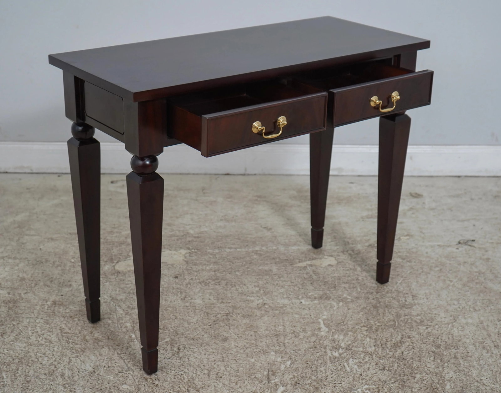 Frontgate Neoclassical 2 Drawer Mahogany Console Table with Brass Hardware - 4
