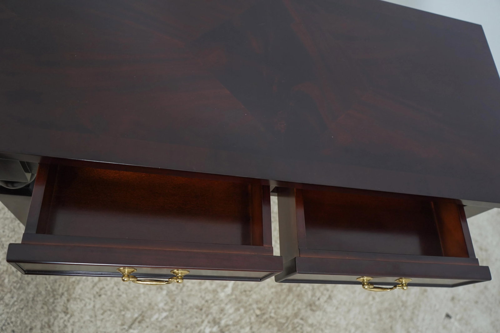 Frontgate Neoclassical 2 Drawer Mahogany Console Table with Brass Hardware - 5