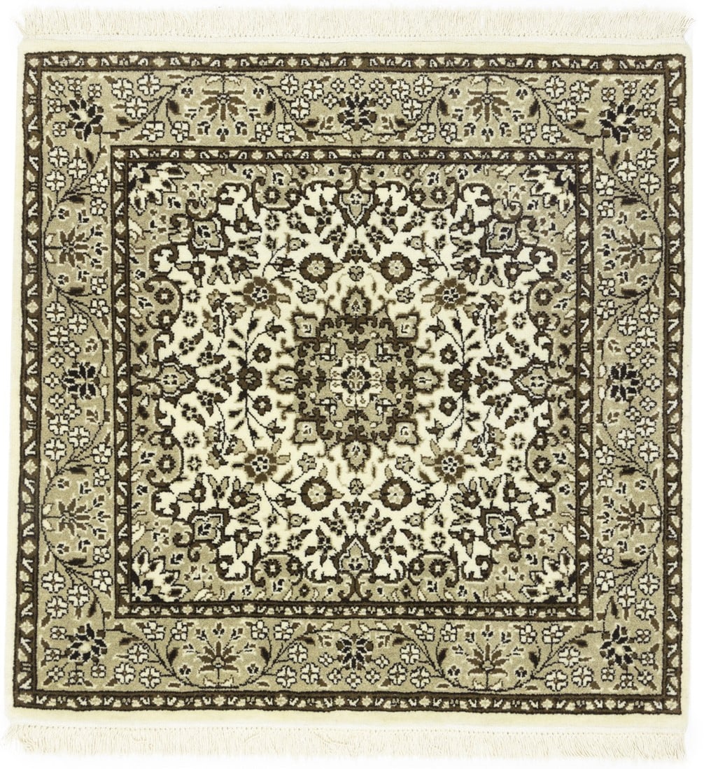 Handmade Kirman Floral Medallion Square Rug 3'4 Wool Cream Beige (1 of 16)