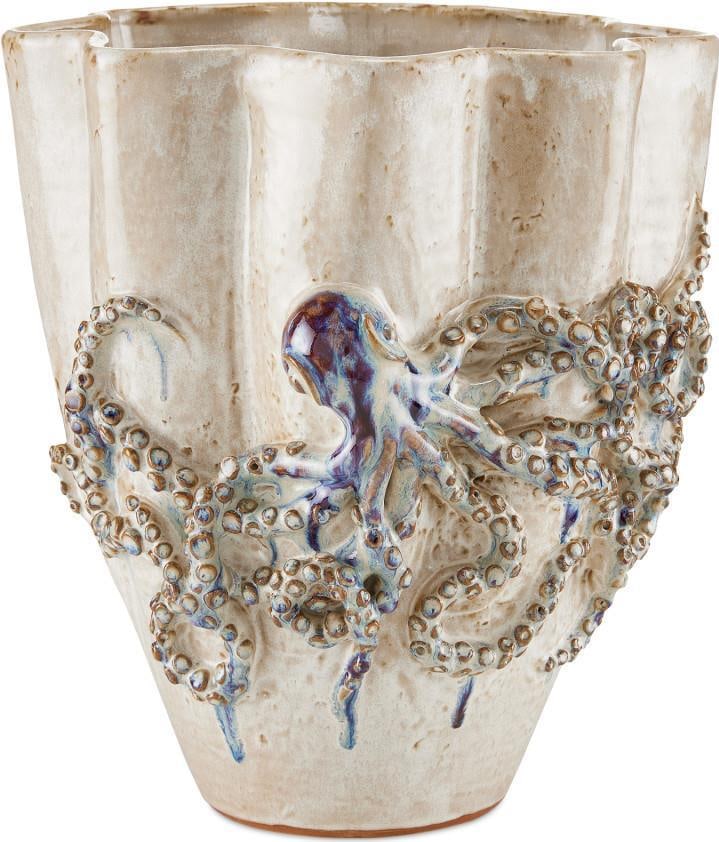 Currey Handmade Octopus Design Vase Cream Reactive Blue 14.5H (1 of 5)