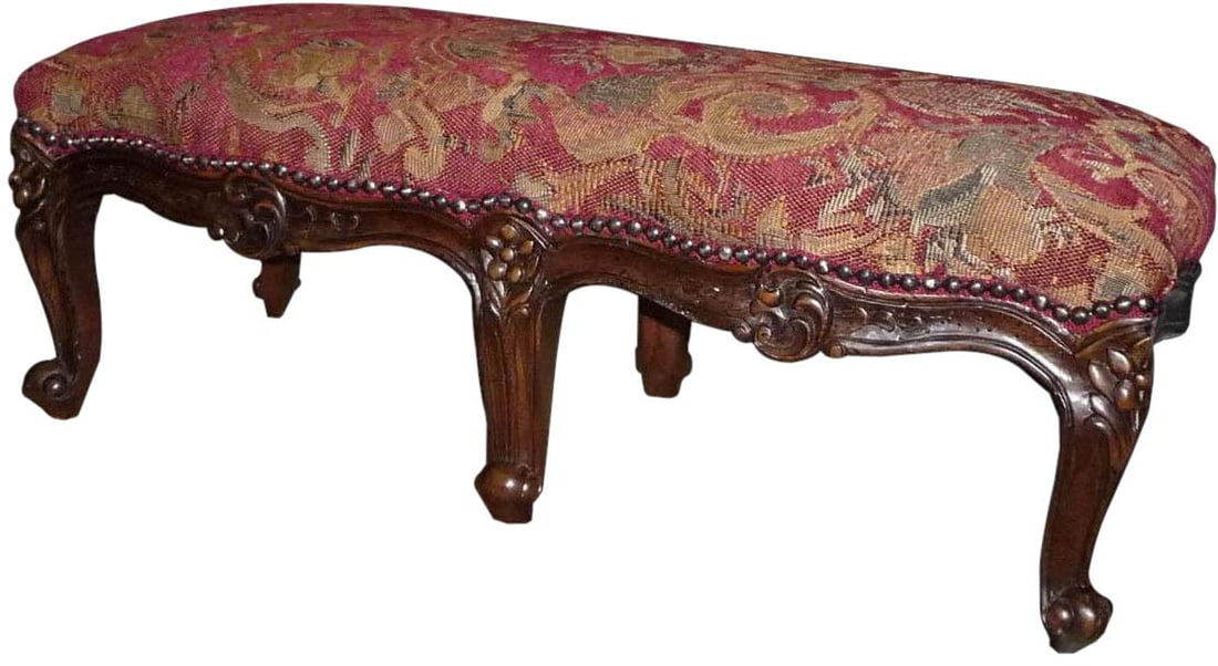 Charming French Country Wood Footstool with Distressed Finish: Charming French Country Wood Footstool with Distressed Finish This elegant French Country farmhouse footstool combines vintage charm with contemporary comfort. Crafted from wood, it features a serpent