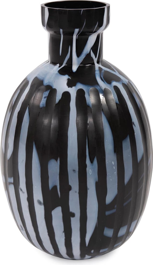 Howard Elliott Round Frosted Blue Glass Vase 18.5 Inch: Howard Elliott Round Frosted Blue Glass Vase 18.5 Inch This elegant two-tone hand frosted glass vase showcases a unique round shape, beautifully crafted with a blue textured finish. Standing at 18.50 