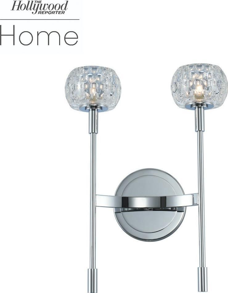 Kalco Mae Collection Chrome 2-Light Wall Sconce with Dimpled Glass: Kalco Mae Collection Chrome 2-Light Wall Sconce with Dimpled Glass Illuminate your space with this chic Chrome & Glass 2 Light Wall Sconce, designed in a minimalism style. The fixture features dimpled