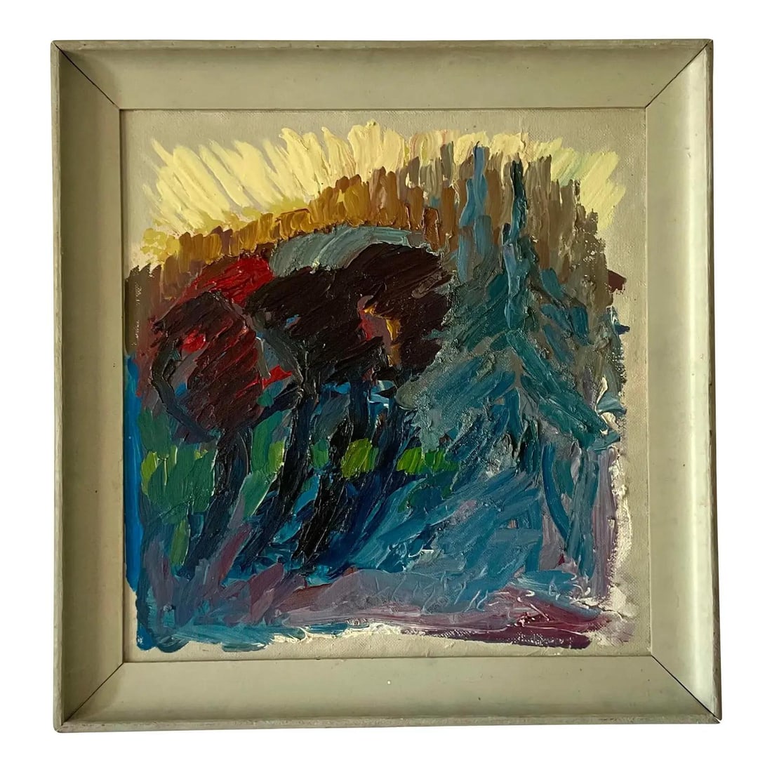 1963 Signed Abstract Expressionist Oil Painting on Canvas Vintage Bohemian Art: 1963 Signed Abstract Expressionist Oil Painting on Canvas Vintage Bohemian Art This vintage Boho abstract expressionist oil painting from 1963 is a signed original artwork that exemplifies mid-century