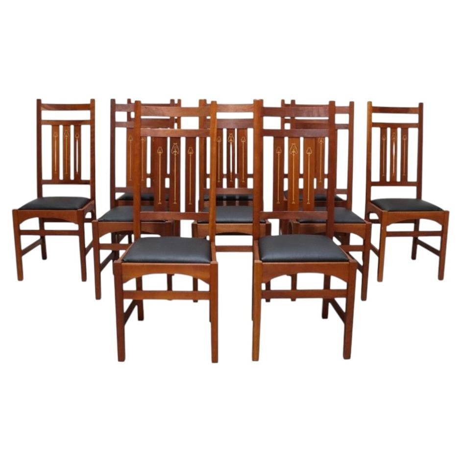 Set of 10 Cherry Arts and Crafts Dining Chairs by Gustav Stickley: Set of 10 Cherry Arts and Crafts Dining Chairs by Gustav Stickley This set includes ten dining chairs attributed to Gustav Stickley, with design elements influenced by Harvey Ellis. Crafted from cherr