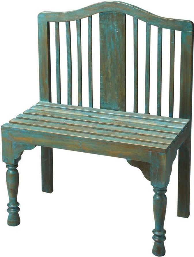 Butler Roseland Bench Antique Style Solid Wood Blue Finish: Butler Roseland Bench Antique Style Solid Wood Blue Finish Introducing the Roseland Bench, a stunning piece that embodies antique style charm with a modern twist. This meticulously hand-painted bench 