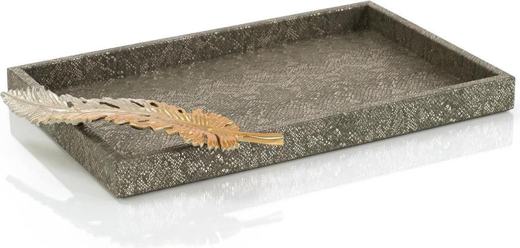 John-Richard Vegan Leather Feathered Tray 19 x 12 Inches: John-Richard Vegan Leather Feathered Tray 19 x 12 Inches This elegant tray is crafted from high-quality vegan leather, featuring a stylish feathered snakeskin design that adds a touch of sophisticatio