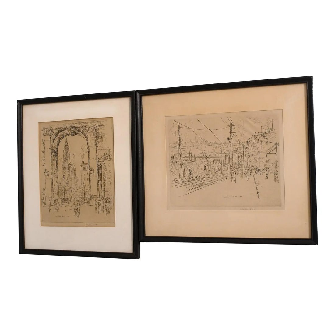 Set of 2 Signed Framed Salvatore Pinto Etchings Sansom Street (1 of 10)