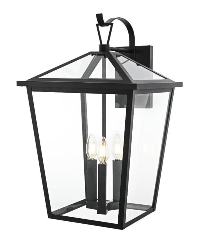 Oxford Black Outdoor Wall Sconce 23 Inch Clear Glass: Oxford Black Outdoor Wall Sconce 23 Inch Clear Glass This large outdoor wall sconce features a classic black iron frame with clear glass panels, providing a traditional and elegant look for entryways,