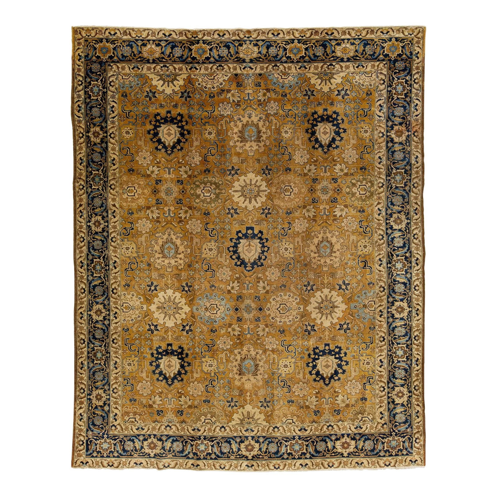 1920s Handmade Persian Tabriz Wool Rug Tan Allover Floral 9'4 x 12': 1920s Handmade Persian Tabriz Wool Rug Tan Allover Floral 9'4 x 12' This exquisite 1920s handmade Persian Tabriz wool rug features a timeless all-over floral design. The elegant tan background is comp