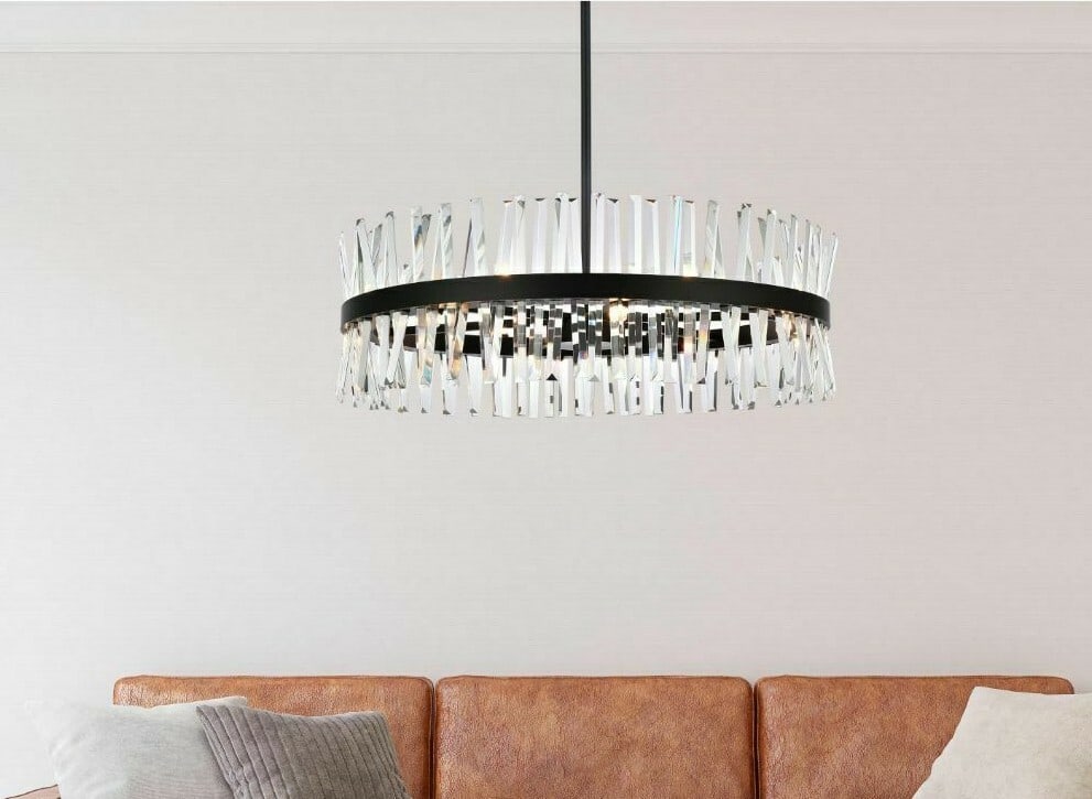 Serephina 16 Light Black Crystal Chandelier 36 Inch: Serephina 16 Light Black Crystal Chandelier 36 Inch This modern chandelier features a striking black finish and is adorned with royal cut clear crystals, making it an elegant lighting solution for spa