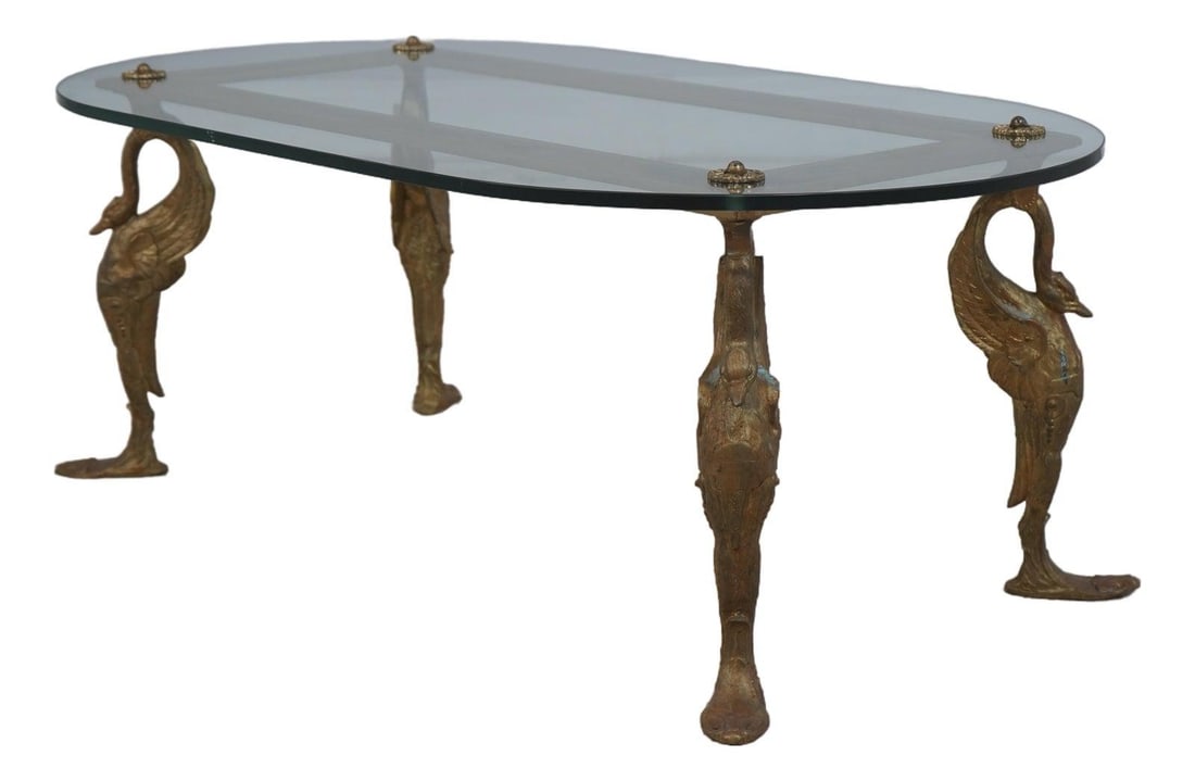 Bronze Swan Base Glass Coffee Table 39.5w x 20d x 15.5h (1 of 10)