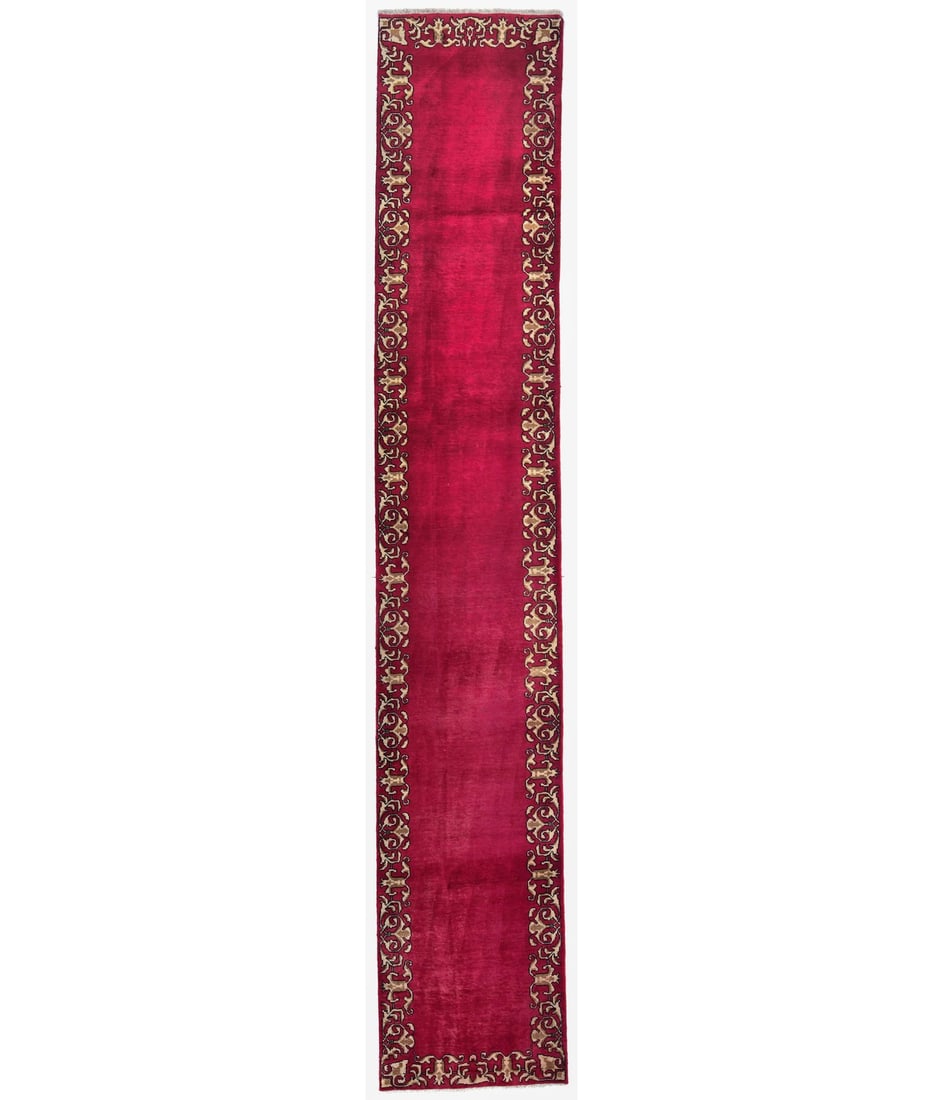 Classic Vintage Fuchsia Rose Handmade Wool Runner Rug 2'7 x 15'4: Classic Vintage Fuchsia Rose Handmade Wool Runner Rug 2'7 x 15'4 Enhance your space with this stunning 2'7" x 15'4" Classic Vintage Fuchsia Rose Oriental Runner Rug, a perfect fit for your kitchen or 