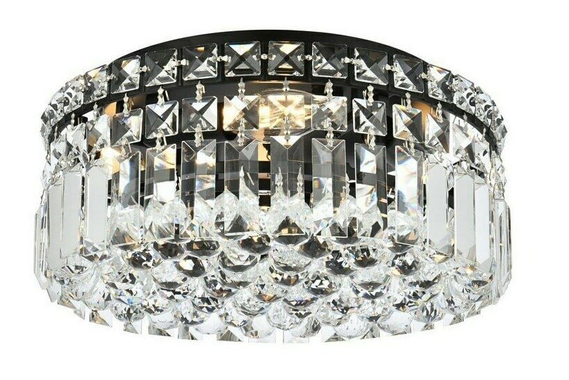 Black Crystal 4 Light Flush Mount Chandelier 12 Inch Maxime: Black Crystal 4 Light Flush Mount Chandelier 12 Inch Maxime This modern flush mount chandelier features a sleek black and clear finish with high-quality Royal Cut crystals. Designed for indoor install