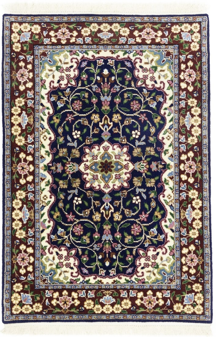 Vintage Floral Hand-Knotted Wool Area Rug 3' x 4' Navy Maroon: Vintage Floral Hand-Knotted Wool Area Rug 3' x 4' Navy Maroon Enhance your living space with this exquisite Traditional Oriental Rug, featuring a stunning floral design in rich shades of dark navy, ma
