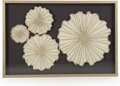 Zentique Abstract Pouf with Cream Ebony Shell Art 31.75H 47.50W 25D: Zentique Abstract Pouf with Cream Ebony Shell Art 31.75H 47.50W 25D This exquisite pouf features an elegant shell art design in a sophisticated cream and ebony finish, perfect for adding a touch of ab