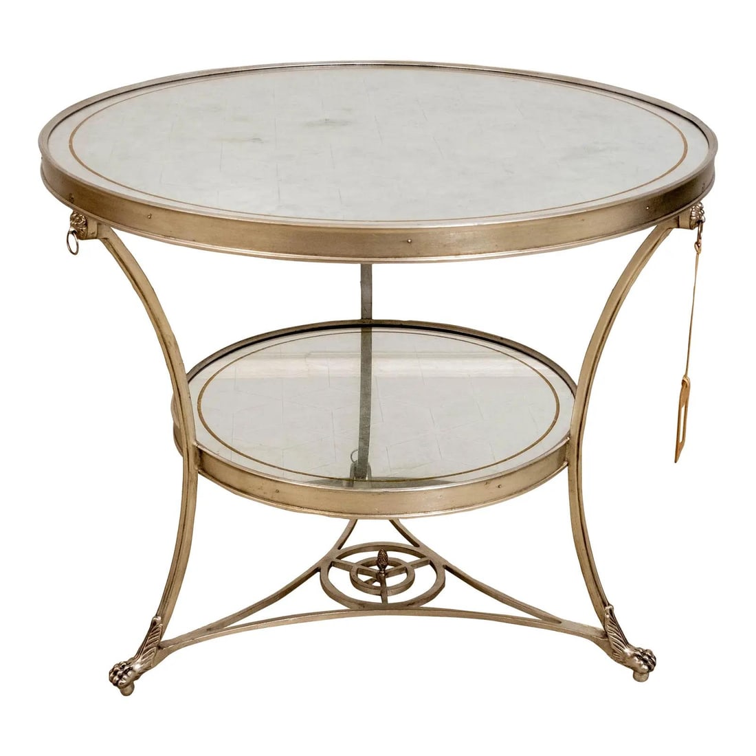 Lillian August Hollywood Regency 2 Tier Mirrored Table: Lillian August Hollywood Regency 2 Tier Mirrored Table This Lillian August 2 Tier Mirrored Eglomise Moulin Table features a striking Hollywood Regency style with elegant ball and claw feet. Crafted wi