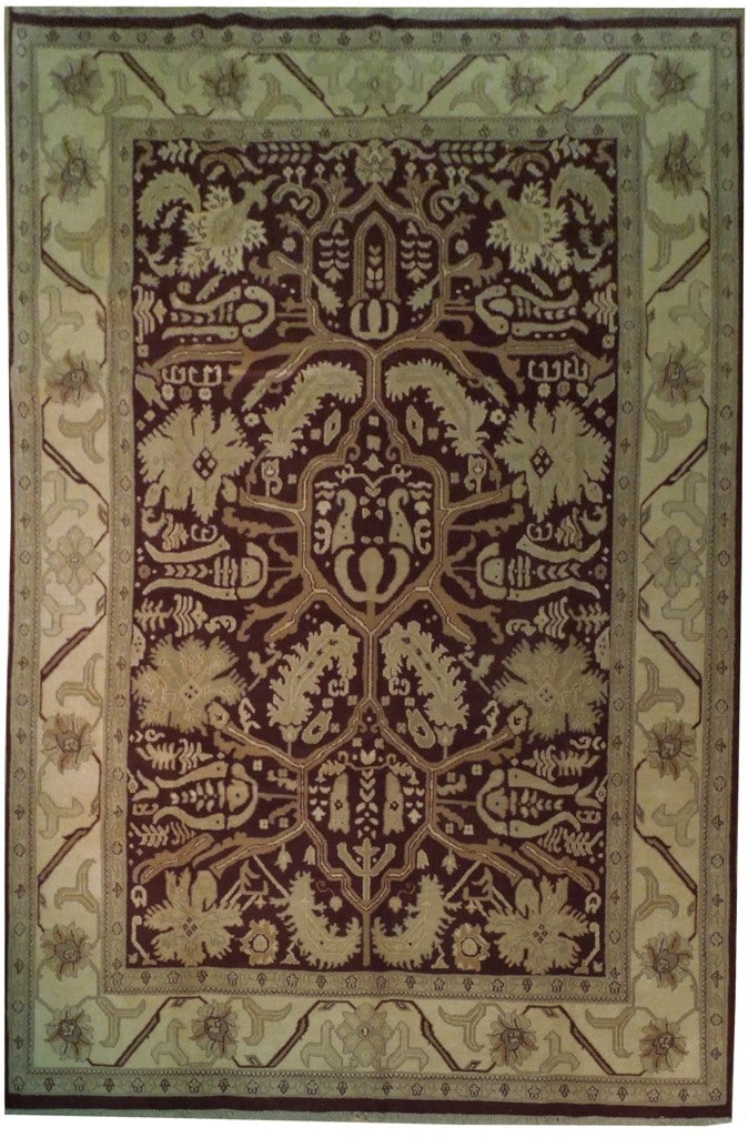 10 x 14.6 Plum Eggplant Handmade Agra Wool Rug: 10 x 14.6 Plum Eggplant Handmade Agra Wool Rug Free continental US Shipping Transform your space with the luxurious charm of this 10' x 14' 6" Plum Eggplant New Agra Handmade Rug. Crafted with precisi