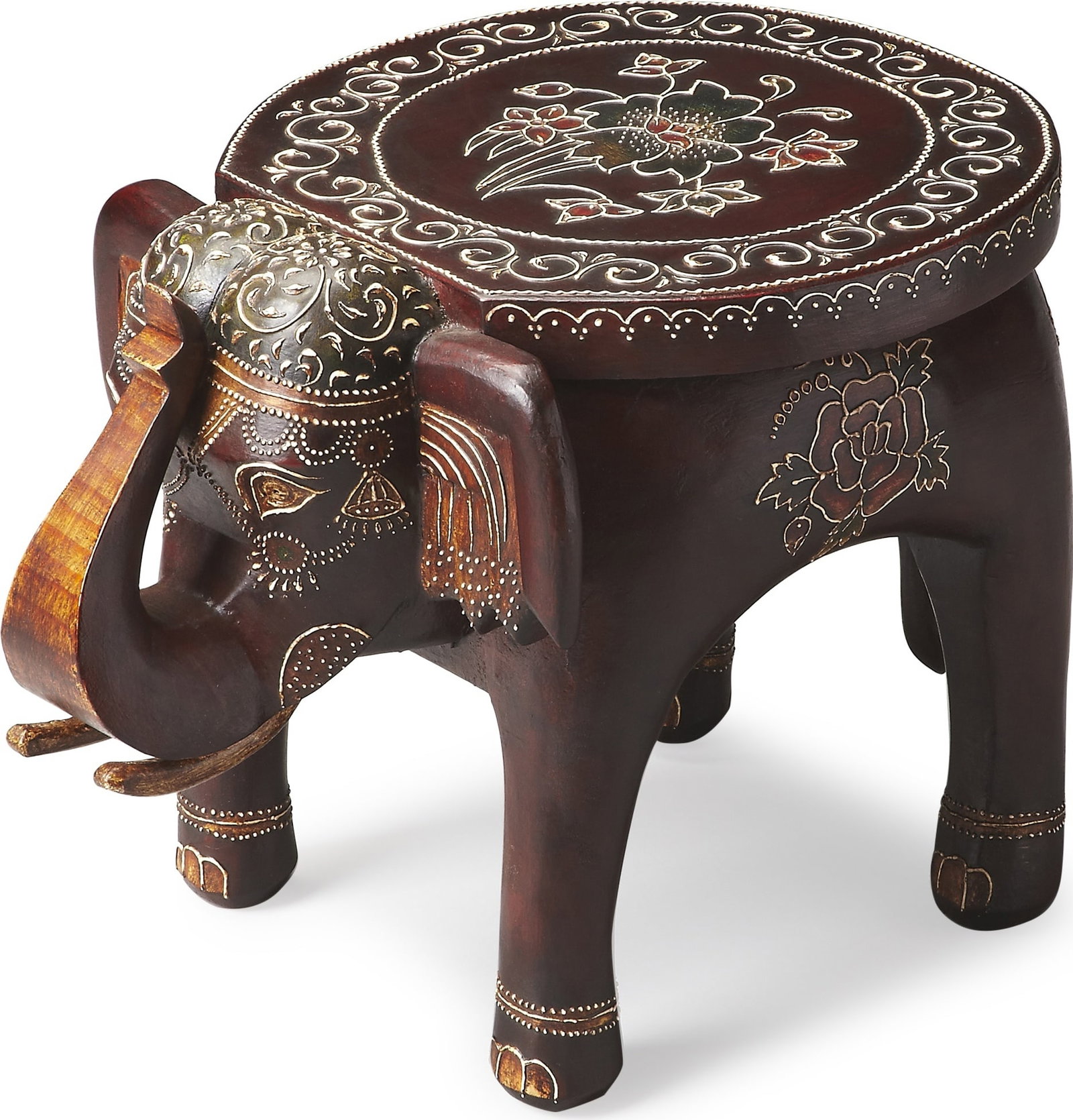 Butler Hand-Painted Elephant Accent Table Asian Antique Style: Butler Hand-Painted Elephant Accent Table Asian Antique Style Enhance your decor with this exquisite hand-painted elephant accent table, expertly crafted to bring a touch of Asian antique style to you