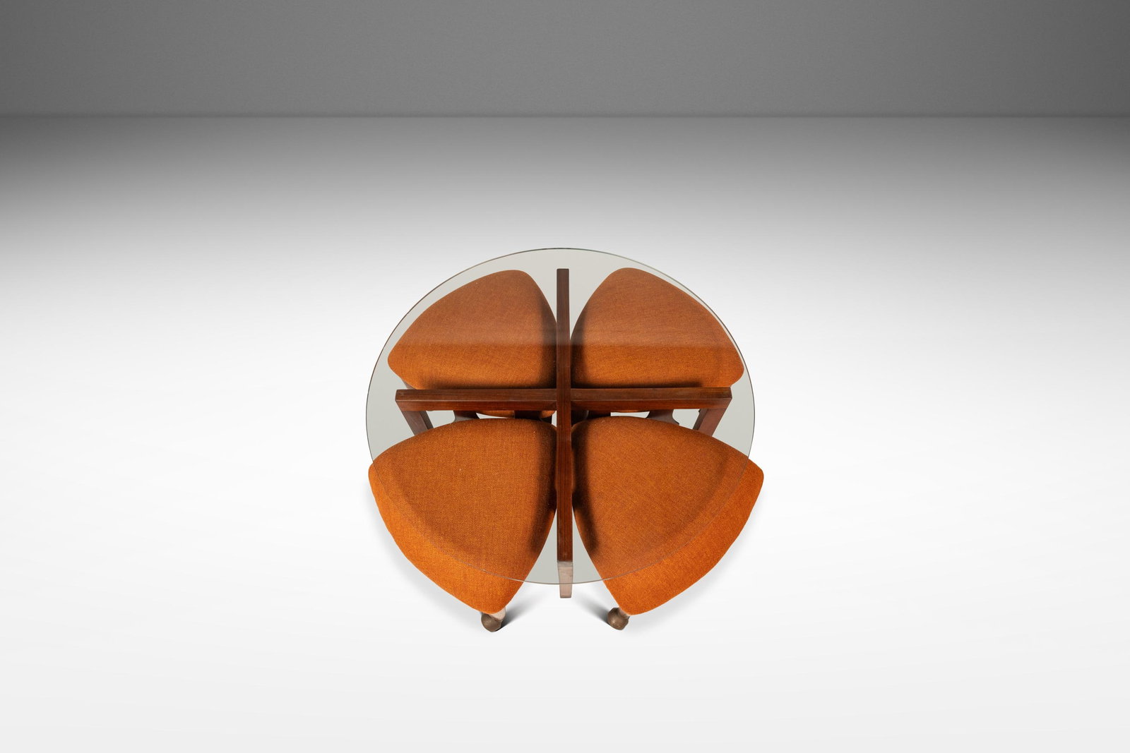 Adrian Pearsall Mid-Century Modern Coffee Table & 4 Trifecta Stools USA 1960s: Adrian Pearsall Mid-Century Modern Coffee Table & 4 Trifecta Stools USA 1960s This rare Mid-Century Modern coffee table, accompanied by a set of four "Trifecta" stools designed by Adrian Pearsall for 