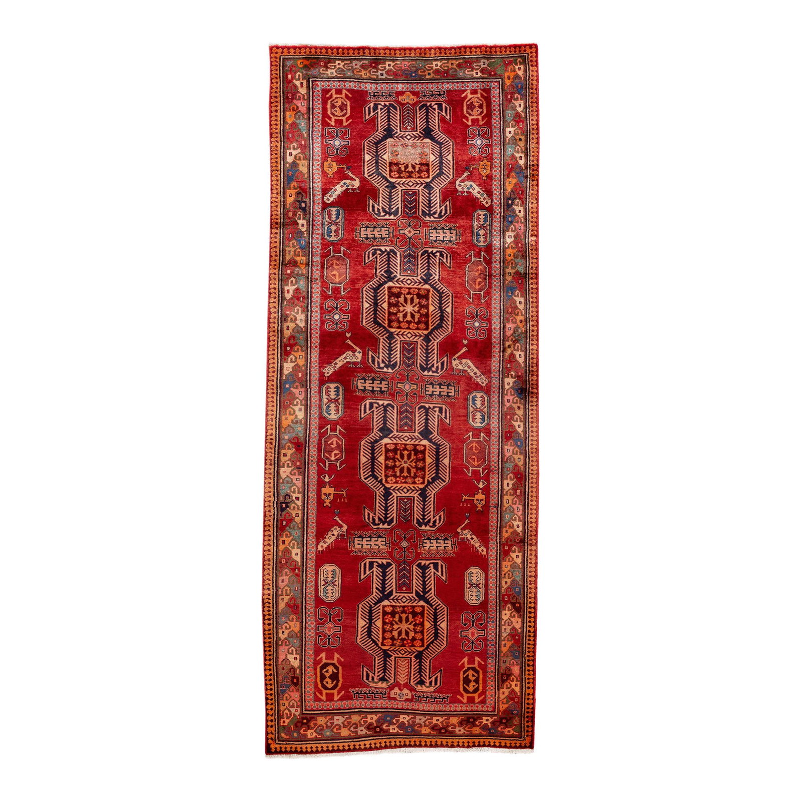 Vintage North West Persian Hand-Knotted Red Wool Runner Tribal Design: Vintage North West Persian Hand-Knotted Red Wool Runner Tribal Design This exquisite vintage North West Persian hand-knotted wool runner showcases a vibrant red field adorned with a captivating all-ov