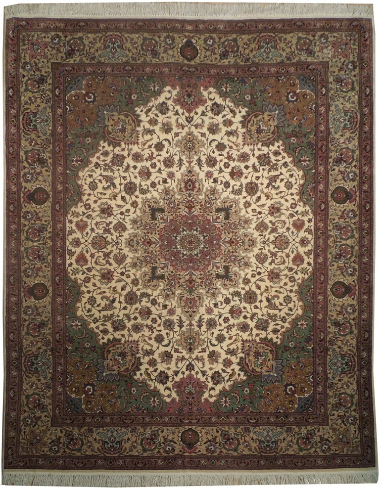 8 x 9.9 Persian Tabriz Rug Wool and Silk Hand Knotted 400 KPSI Iran: 8 x 9.9 Persian Tabriz Rug Wool and Silk Hand Knotted 400 KPSI Iran Free continental US Shipping This authentic Persian Tabriz rug from Iran features exquisite hand-knotted craftsmanship by master art