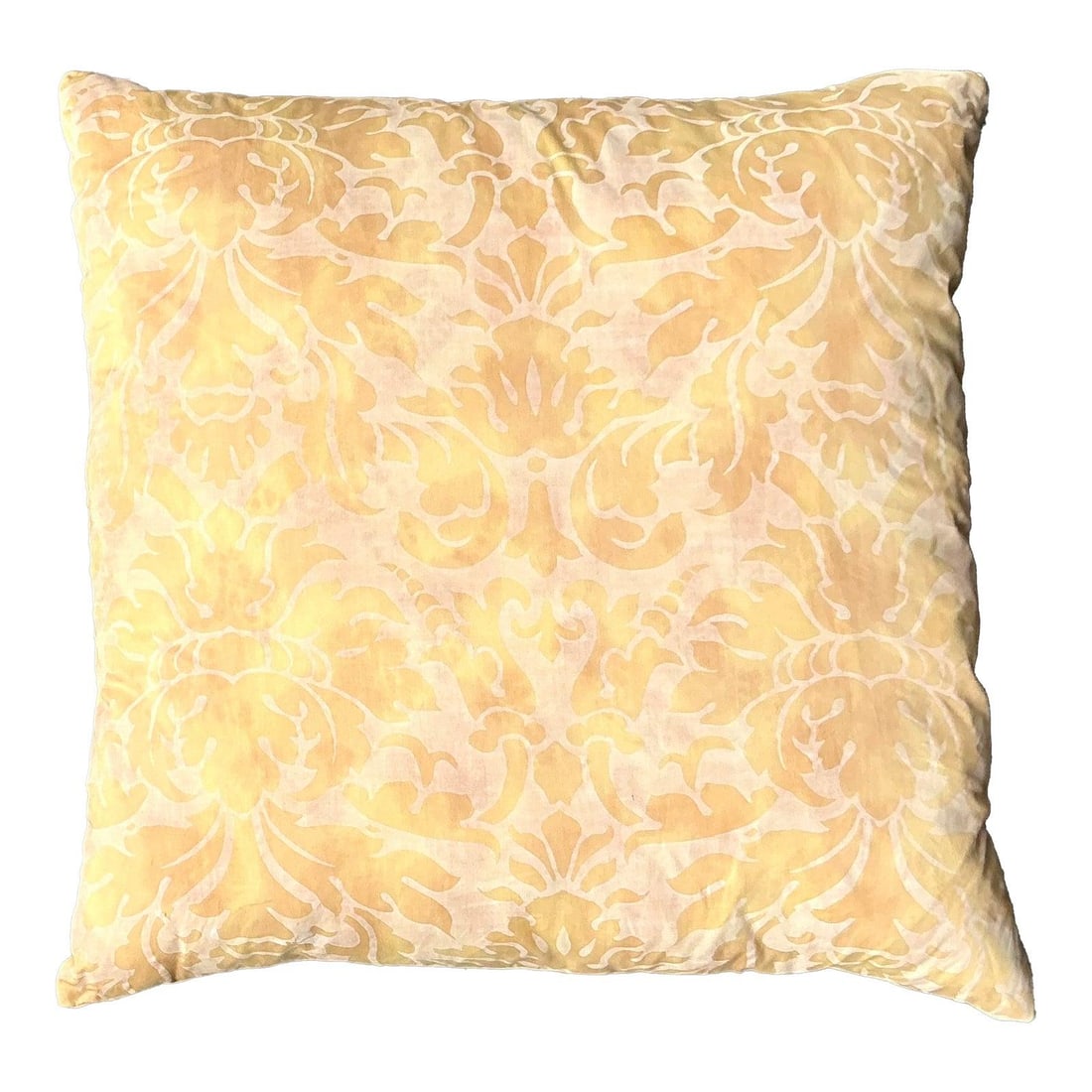 Gold Silk Jacquard Damask Regency Style Vintage Throw Pillow 21.5" Square: Gold Silk Jacquard Damask Regency Style Vintage Throw Pillow 21.5" Square This vintage Regency throw pillow is crafted from plush Fortuny-style silk jacquard velvet in a rich gold hue, featuring an in