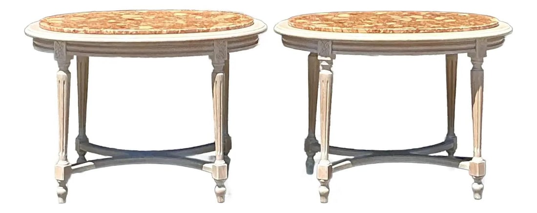 Charming Vintage Boho Side Tables with Inset Stone Tops - Pair: Charming Vintage Boho Side Tables with Inset Stone Tops - Pair Enhance your living space with this charming pair of vintage Boho side tables, each showcasing stunning inset stone tops that create a un
