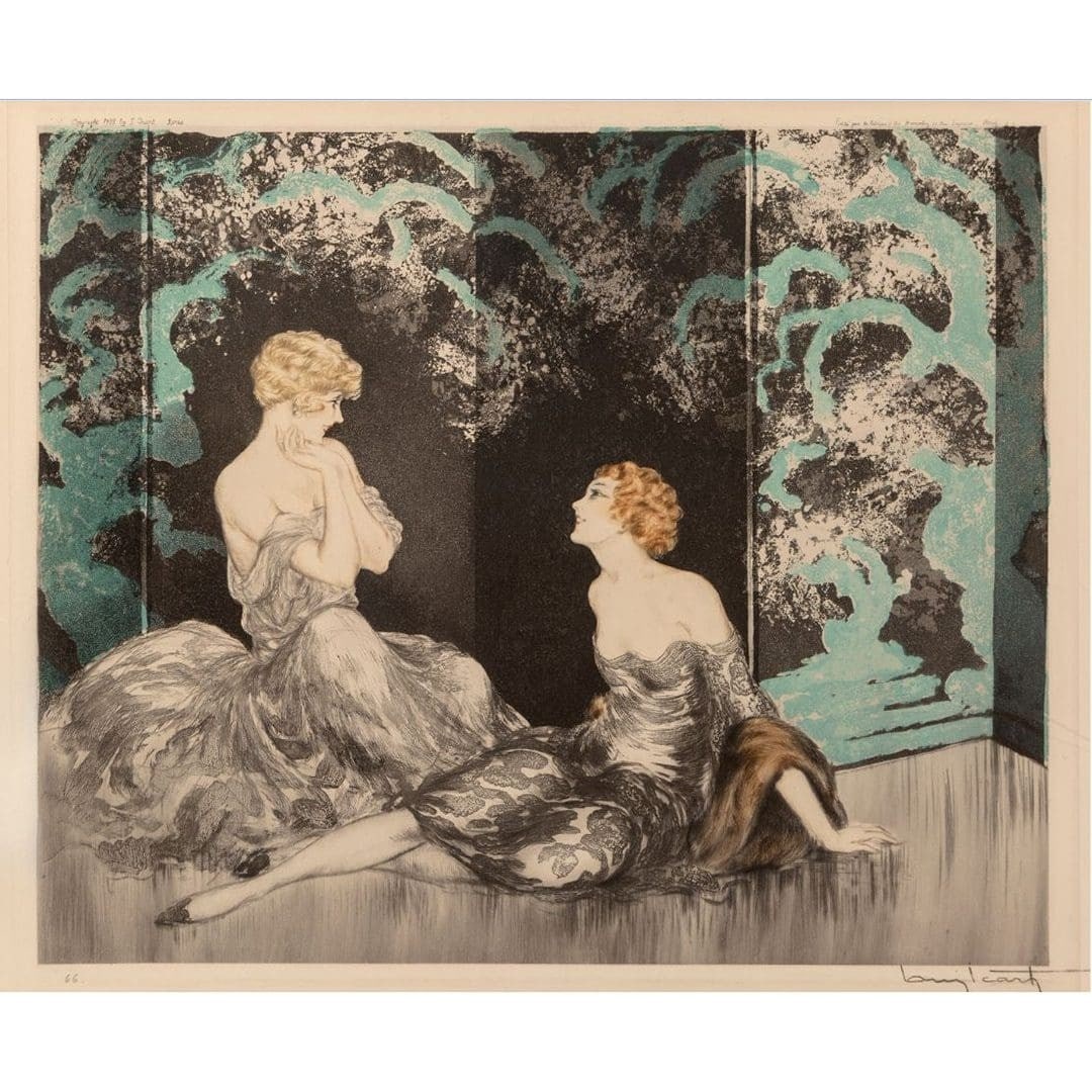 Louis Icart Intimacy signed Art Deco color etching 1928 (1 of 1)