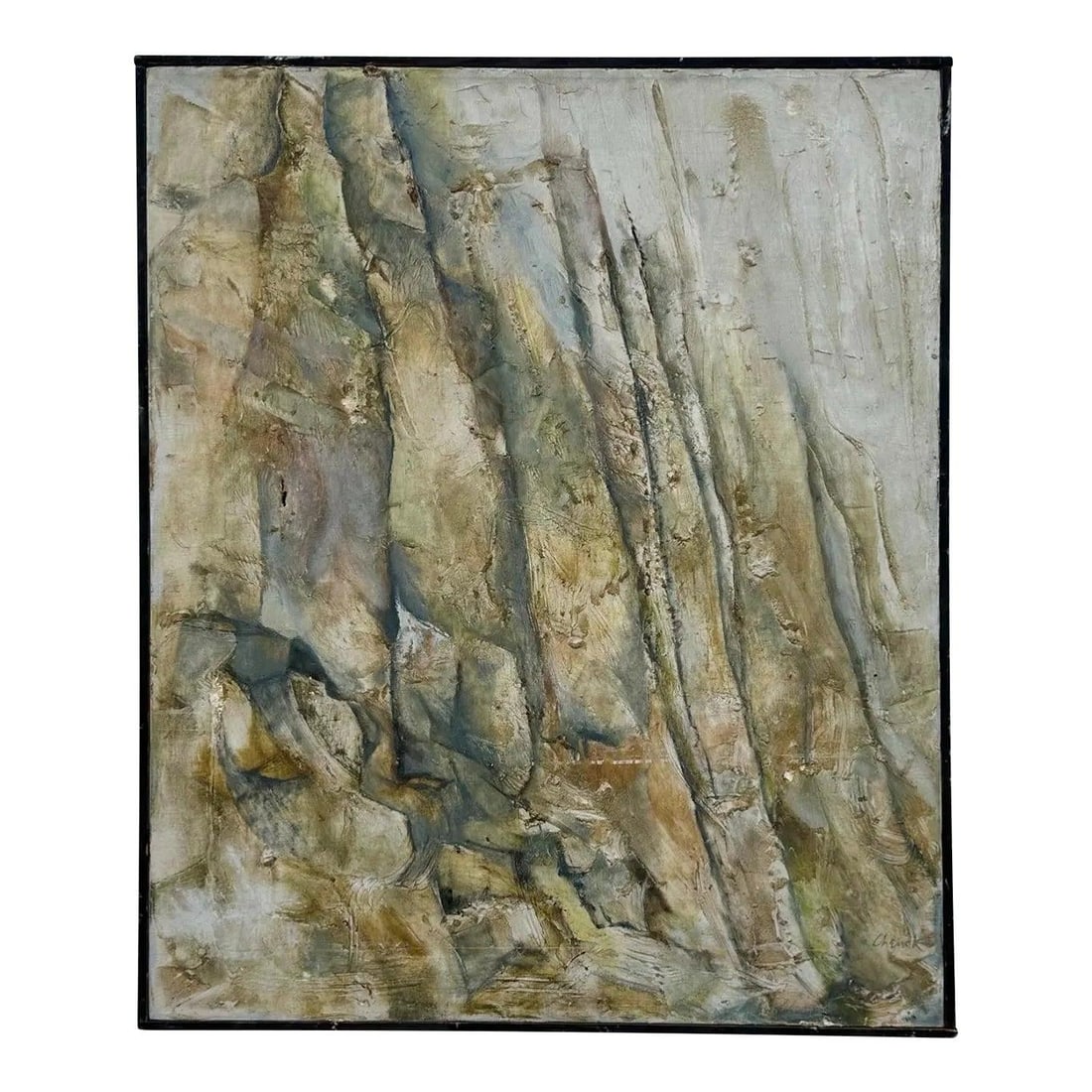 Textured Abstract Oil Painting on Canvas in Earthy Boho Style: Textured Abstract Oil Painting on Canvas in Earthy Boho Style This vintage boho abstract oil painting on canvas features a textured surface created by thickly applied oil paint. The artwork showcases 