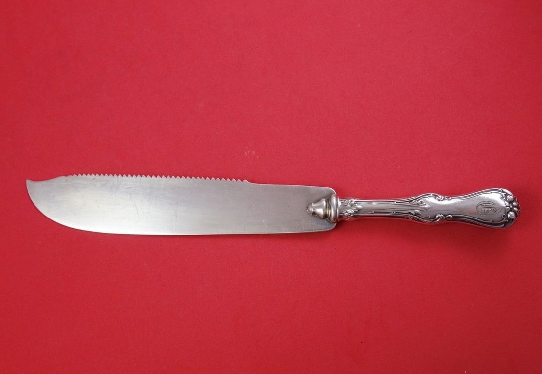 Whiting Duke of York Sterling Silver Cake Saw 11 3/8 Inch: Whiting Duke of York Sterling Silver Cake Saw 11 3/8 Inch This exquisite cake saw features a serrated blade measuring 11 3/8" and showcases the classic Duke of York pattern by Whiting. Crafted from hi