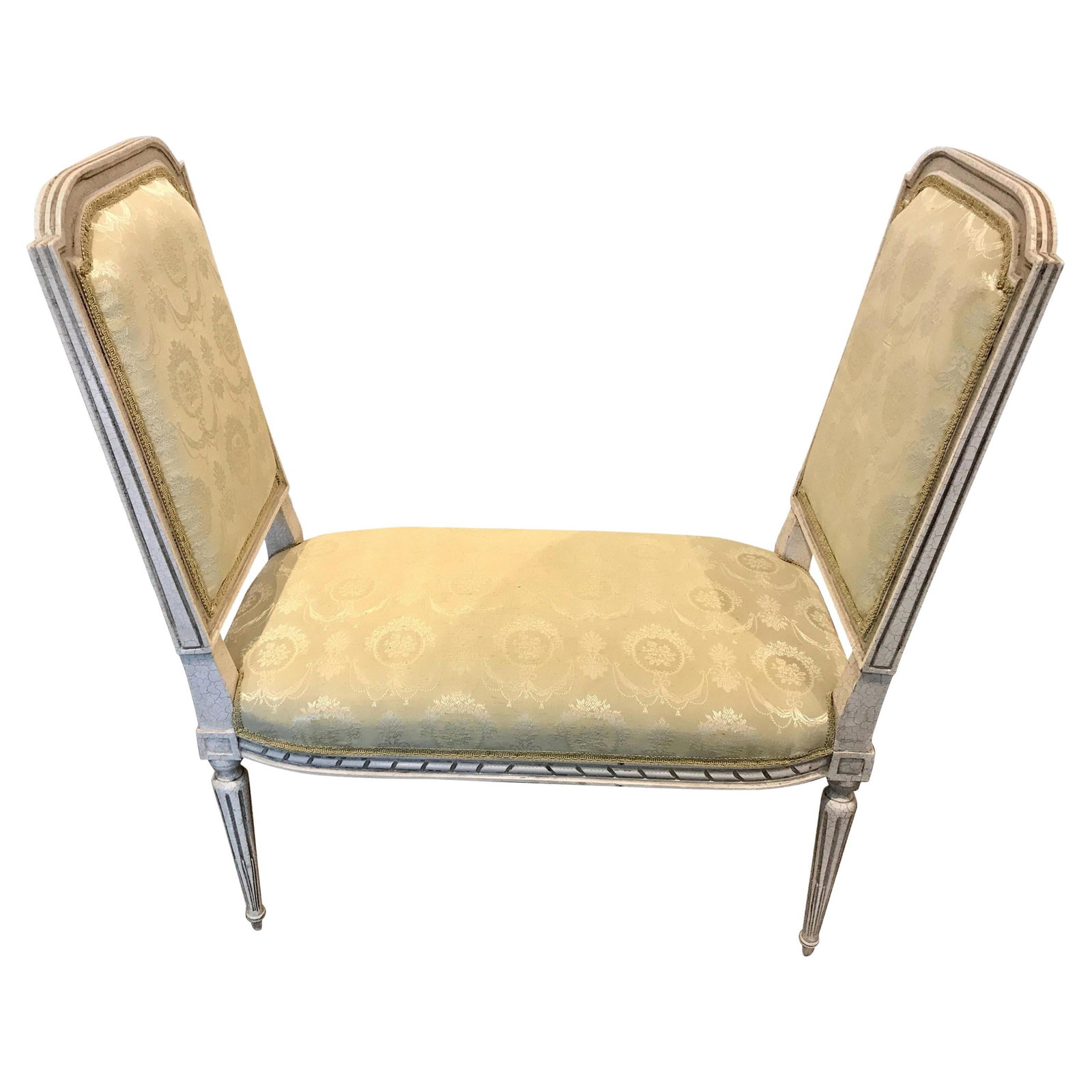 Elegant French Neoclassical Cream Painted Bench 1950s: Elegant French Neoclassical Cream Painted Bench 1950s This exquisite French Neoclassical cream painted bench showcases elegant design elements typical of the mid-20th century. Crafted in the 1950s, it