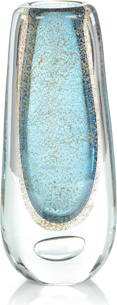 John-Richard Handblown Blue Glass Vase with Gold Accents 14.25H: John-Richard Handblown Blue Glass Vase with Gold Accents 14.25H This exquisite handblown glass vase features a stunning blue finish with elegant gold accents, making it a perfect centerpiece for any r