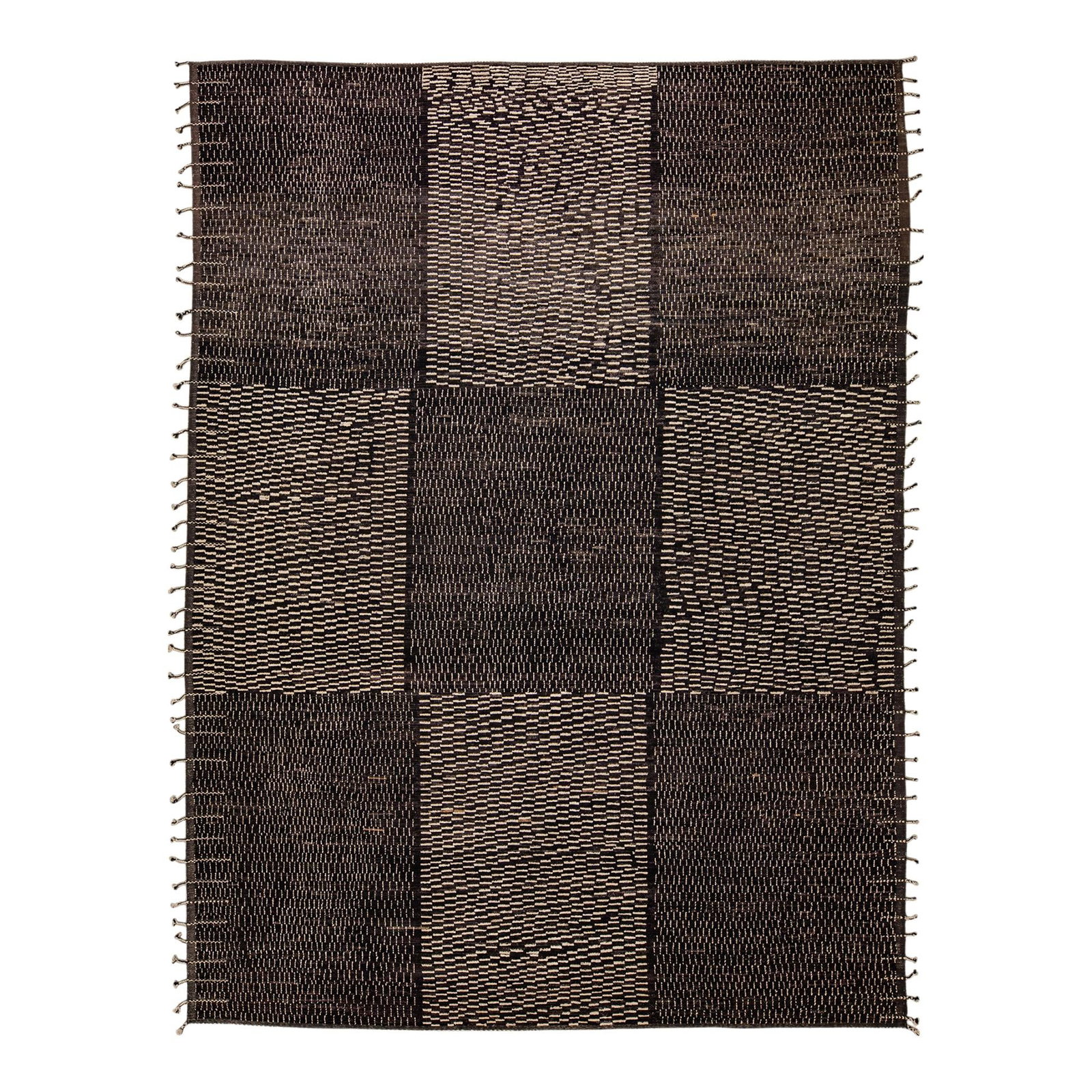 Oversized Black Moroccan Handmade Wool Rug with Check Motif 14'4 x 19'4: Oversized Black Moroccan Handmade Wool Rug with Check Motif 14'4 x 19'4 Enhance your space with this stunning Black Modern Moroccan Style Handmade Check Flecked Motif Oversize Wool Rug. Crafted with c