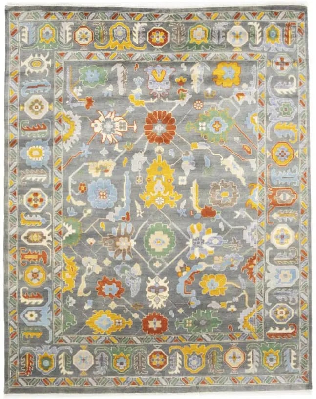 Handmade Oushak Chobi Floral Wool Area Rug 9'2 x 11'10 ft: Handmade Oushak Chobi Floral Wool Area Rug 9'2 x 11'10 ft Enhance your living space with this exquisite Handmade Oushak Chobi Floral Oriental Rug, meticulously crafted from durable wool. This stunning