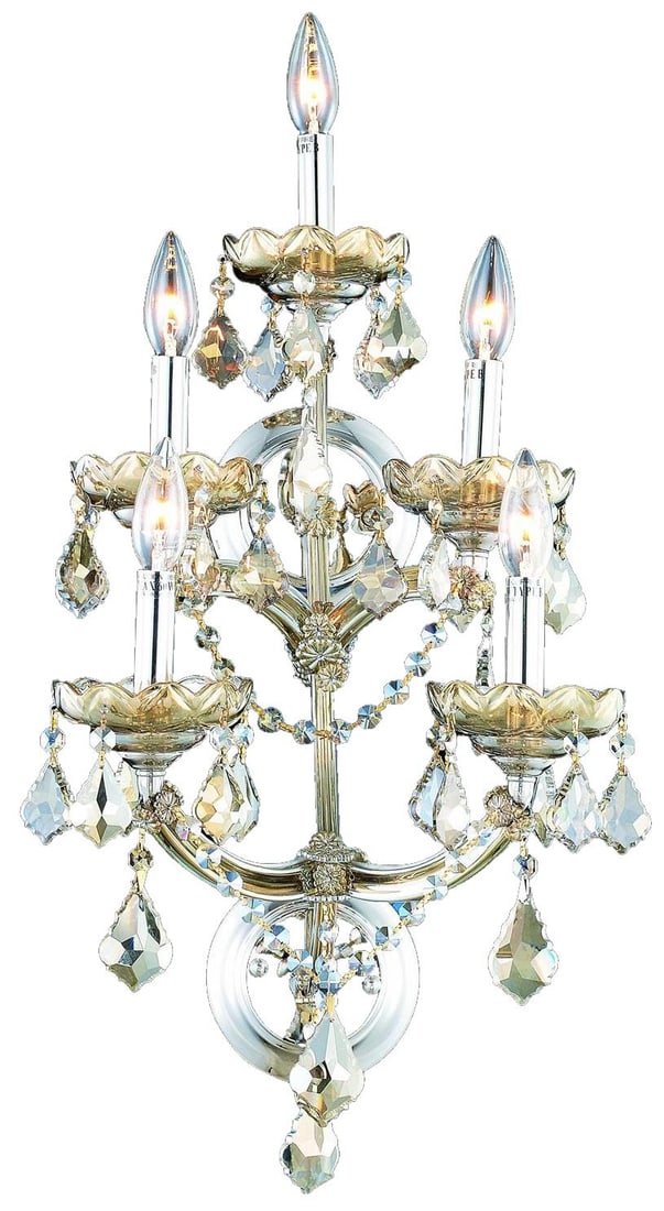 Elegant Lighting Maria Theresa Wall Sconce Royal-Cut Crystal Golden Teak Finish: Elegant Lighting Maria Theresa Wall Sconce Royal-Cut Crystal Golden Teak Finish Enhance your space with this luxurious wall sconce in a stunning golden teak finish, designed in the elegant Louis XIV s
