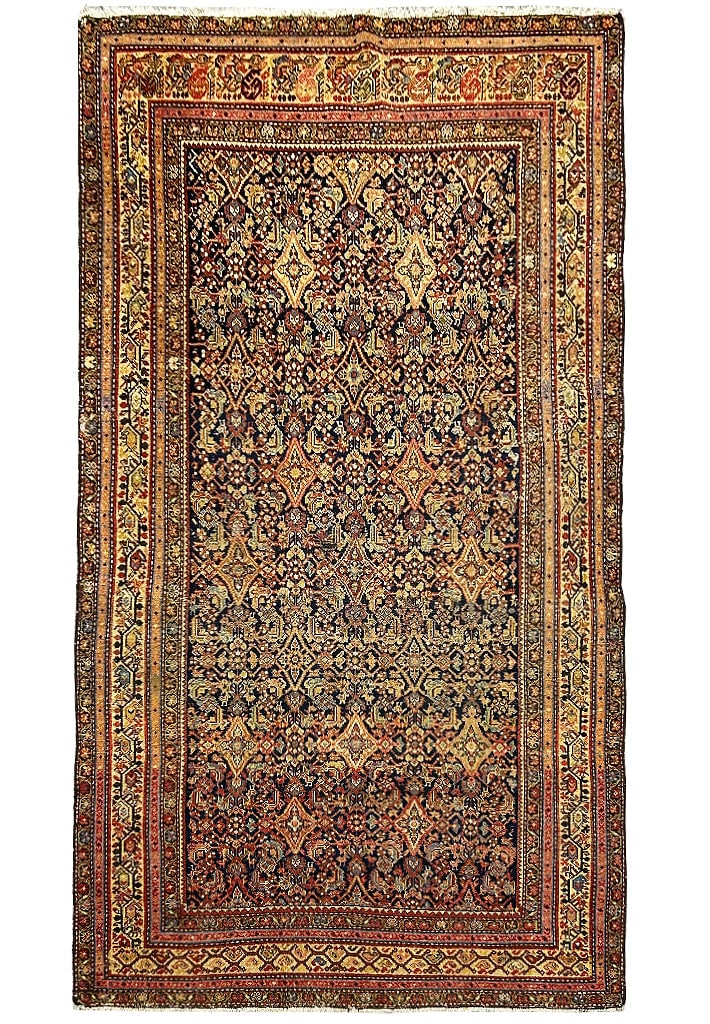 1950s 4.3 x 7.10 Persian Malayer Herati Runner Rug Wool Handwoven: 1950s 4.3 x 7.10 Persian Malayer Herati Runner Rug Wool Handwoven Free continental US Shipping Introducing a stunning Semi-Antique Persian Malayer Herati Wide Runner Rug from the 1950s, measuring 4.3 