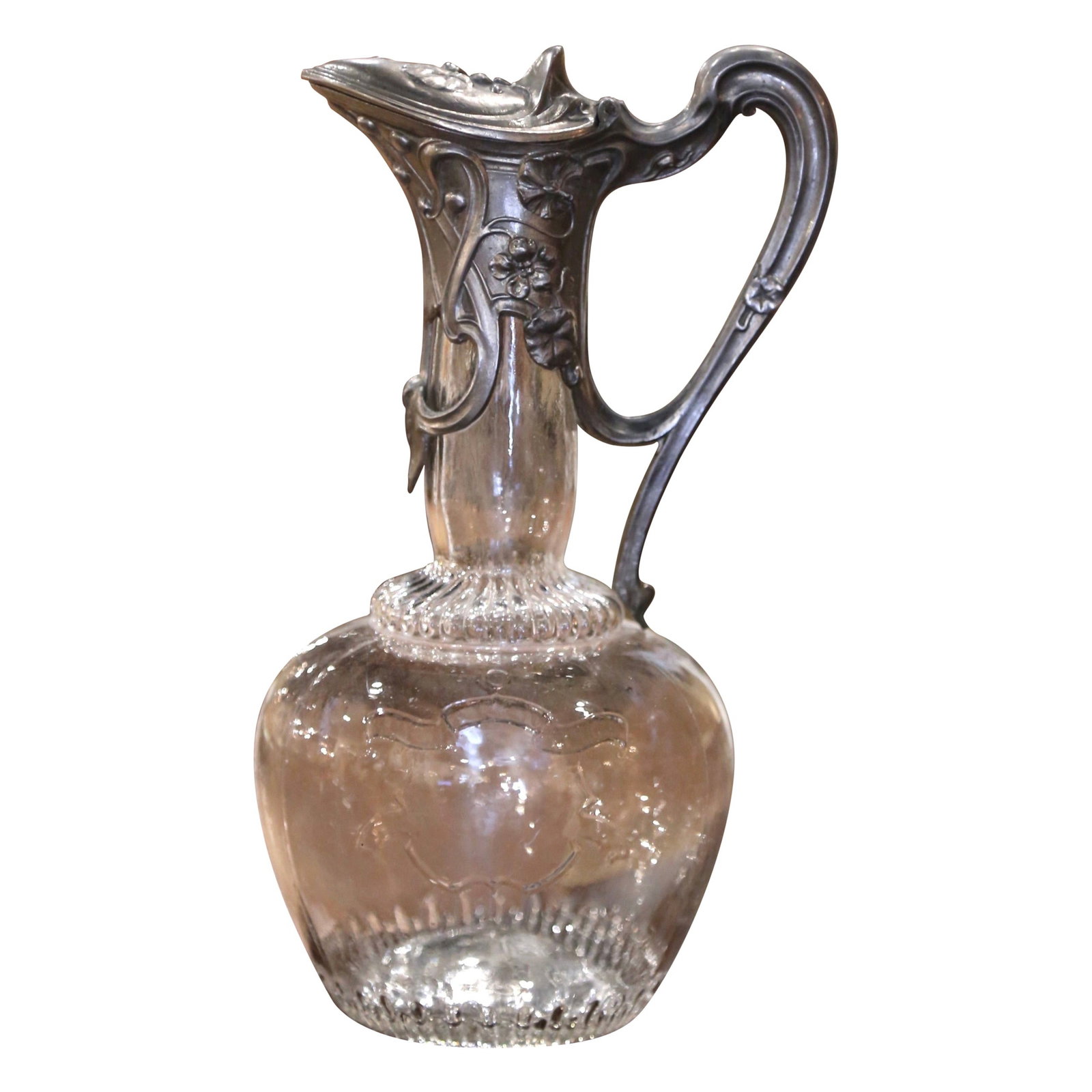 French Pewter and Crystal Wine Decanter with Acanthus Leaf Motif Circa 1950 (1 of 6)